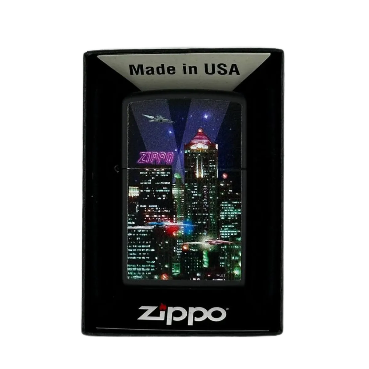 ZIPPO/48506 Cyber City покр.Black Matte, лат/сталь,чёрн.