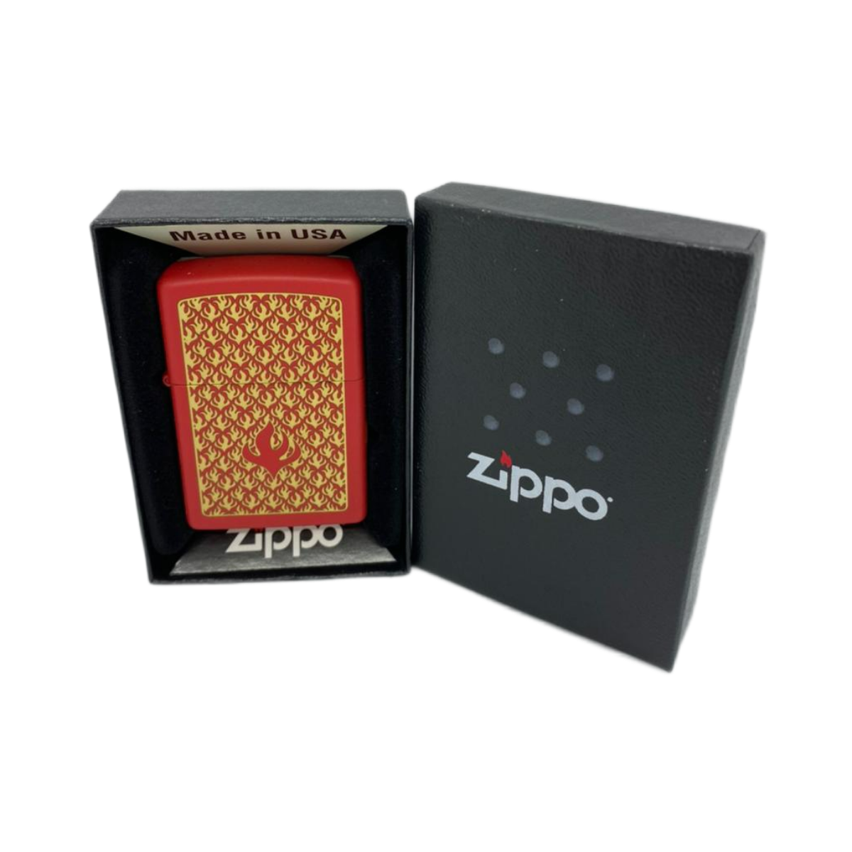 ZIPPO/49573 Flame Pattern с покр. Red Matte, латунь/сталь, красная, матов., 38x13x57 мм