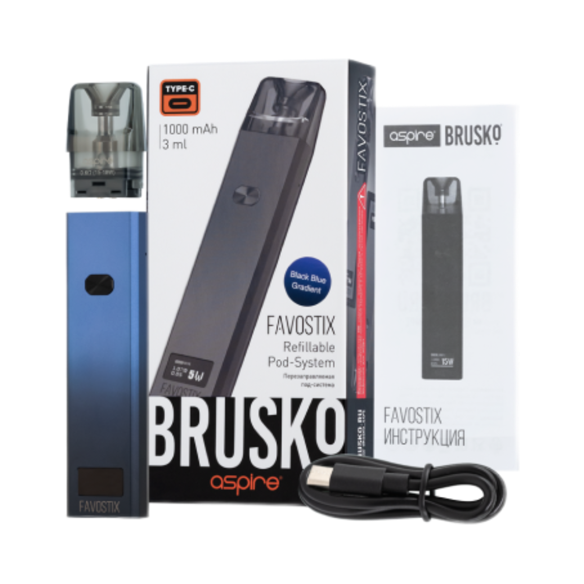 BRUSKO FAVOSTIX 1000 mAh Зеленый градиент (бирюзовый)