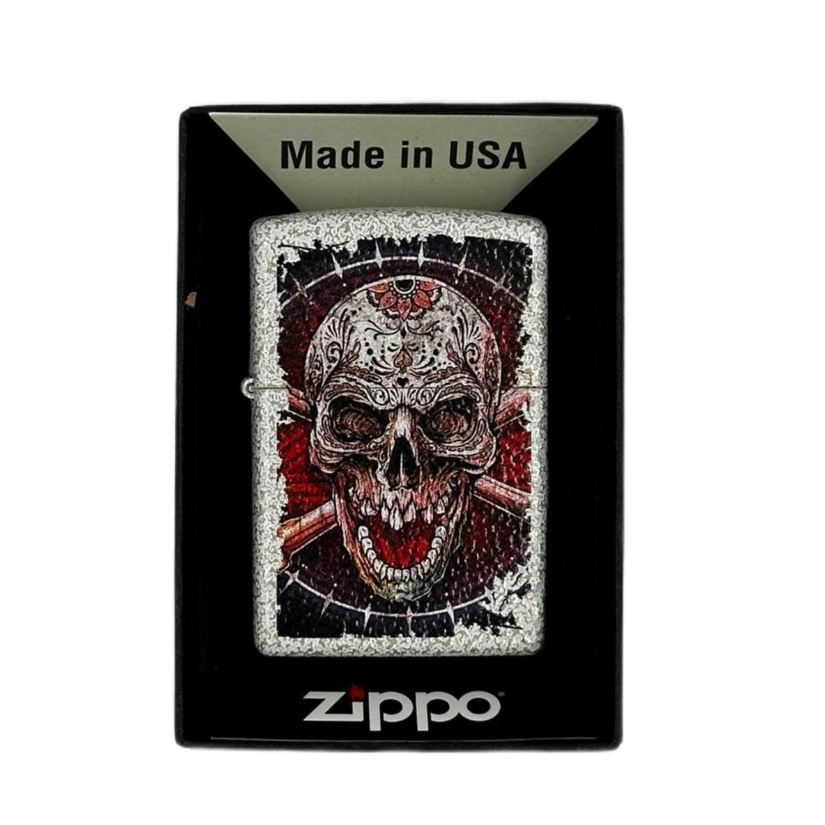 ZIPPO/49410 Skull Design покр.Mercury Glass, лат/сталь, белая